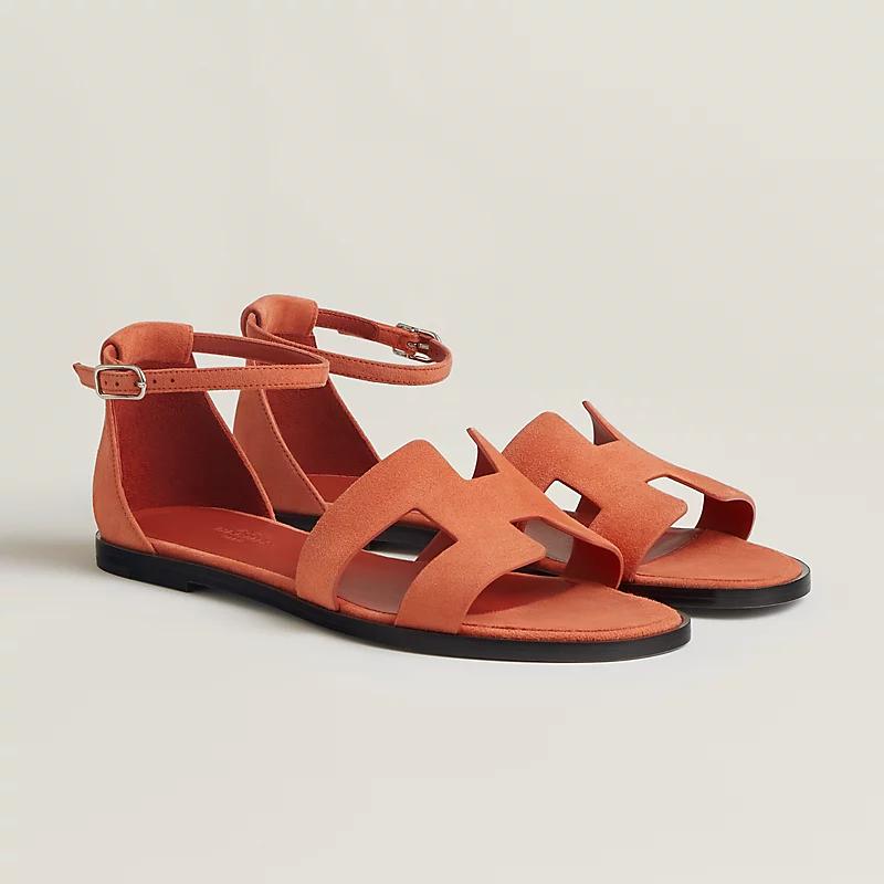 Giày Hermes Santorini Sandal Nữ Cam Đen